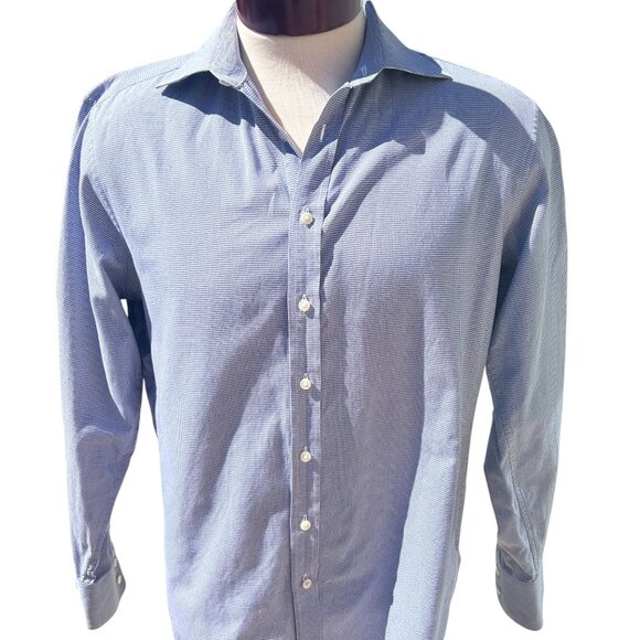 Thomas Pink Navy Blue Houndstooth Shirt The Sterling Slim Fit 15.5 - 34 - Picture 3 of 5